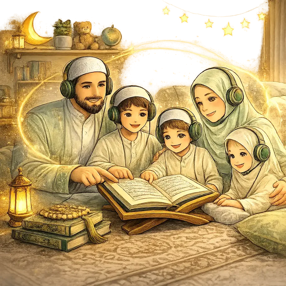 A family learning the Quran together